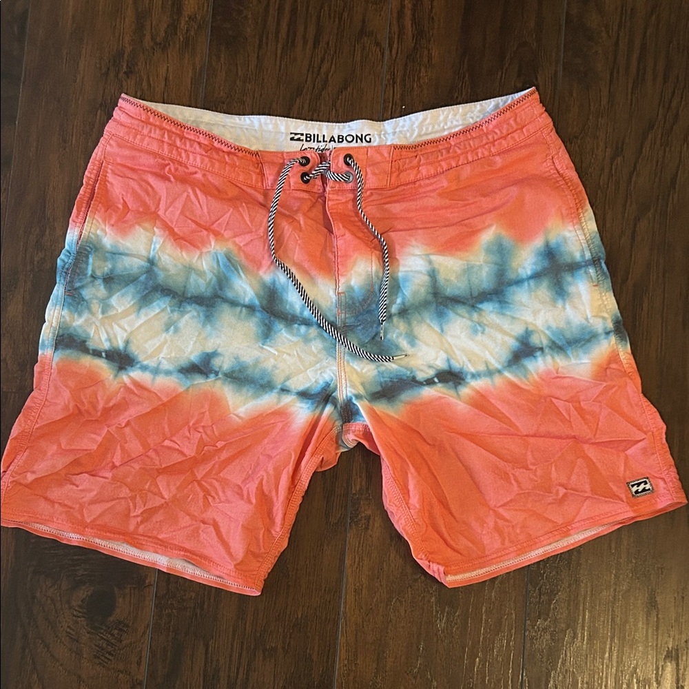 Billabong Coral and Blue Tie-Dye Board Shorts